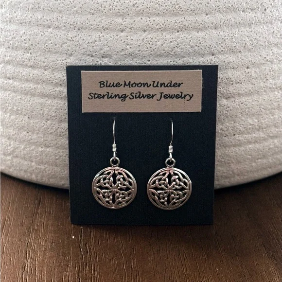 NWT 925 Sterling Silver Round Celtic Dangle Drop Earrings! Hypoallergenic! NEW! - Picture 7 of 9
